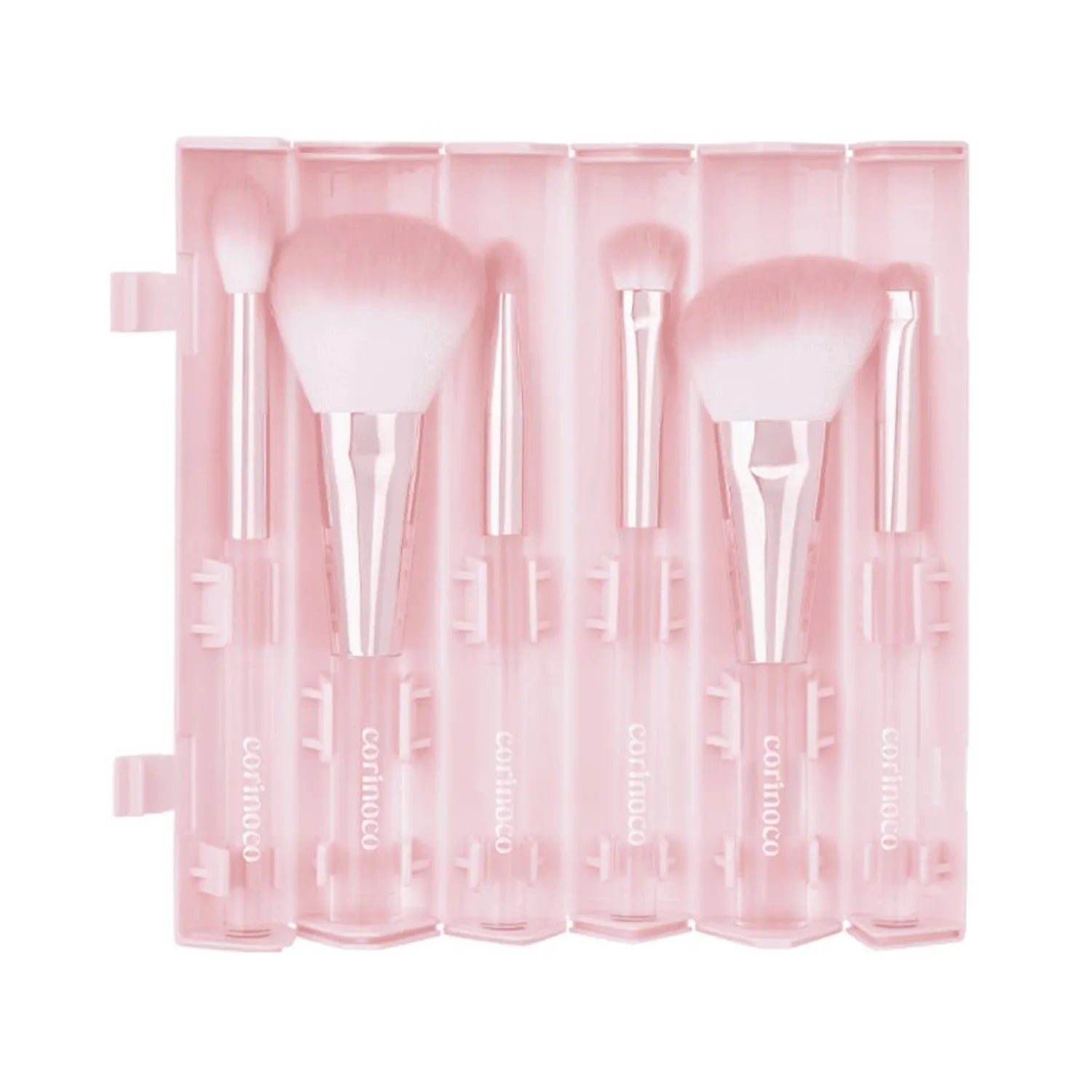 Coringco Pink Roll Make Up Brush Set 6Pcs