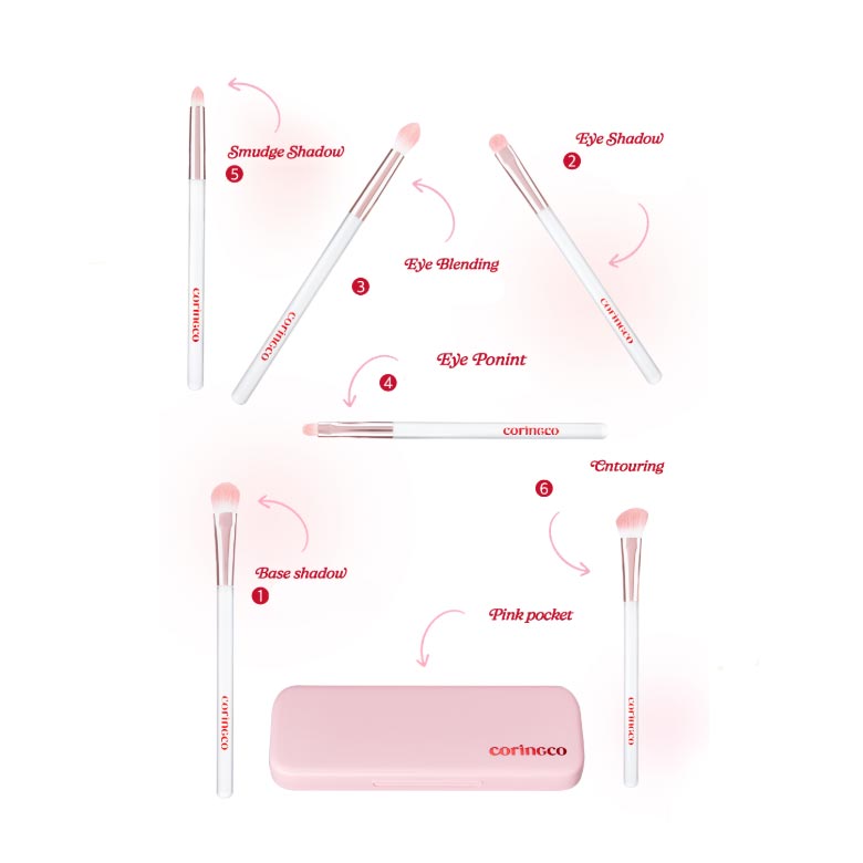Coringco Pink Pocket Eye Brush Set 6Pcs