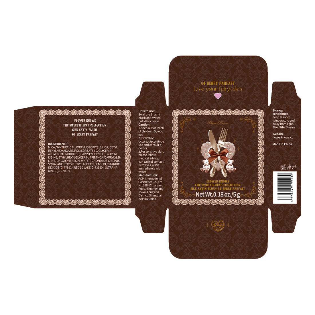 Flower Knows The Sweetie Bear Collection Silk Satin Blush