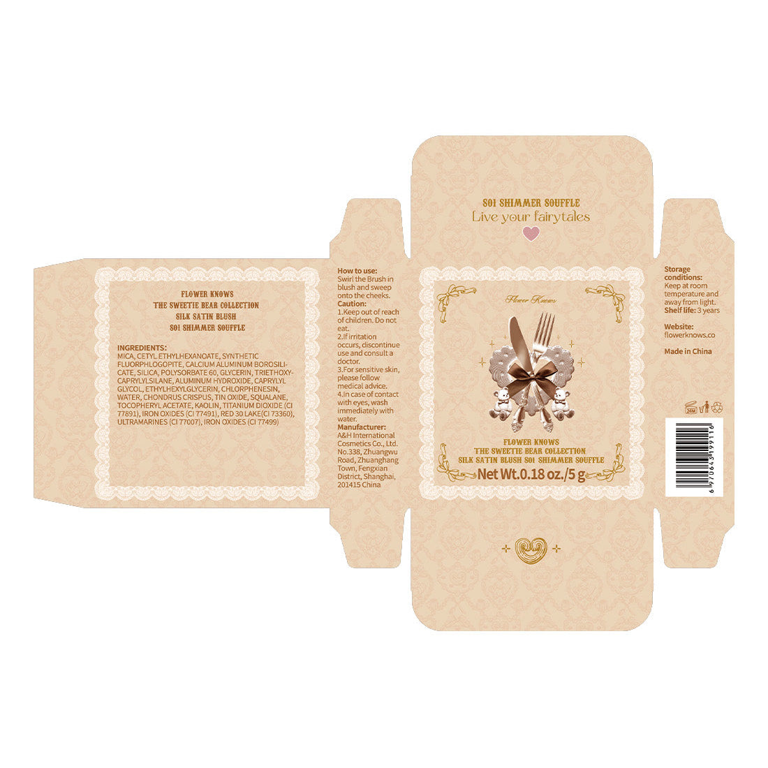 Flower Knows The Sweetie Bear Collection Silk Satin Blush