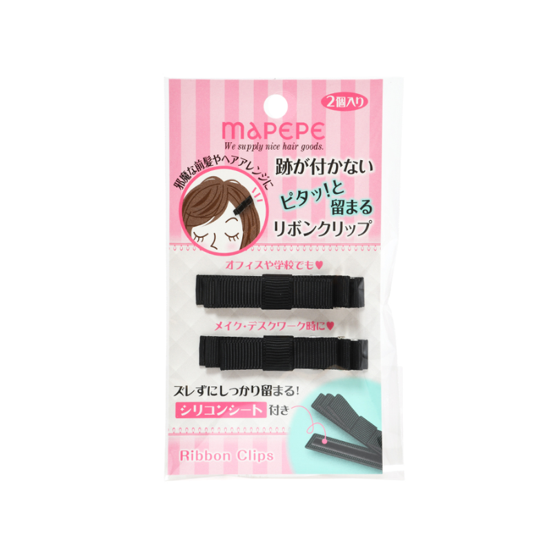 Mapepe No-crease Stick-on Hair Ribbon Clip 2p Black