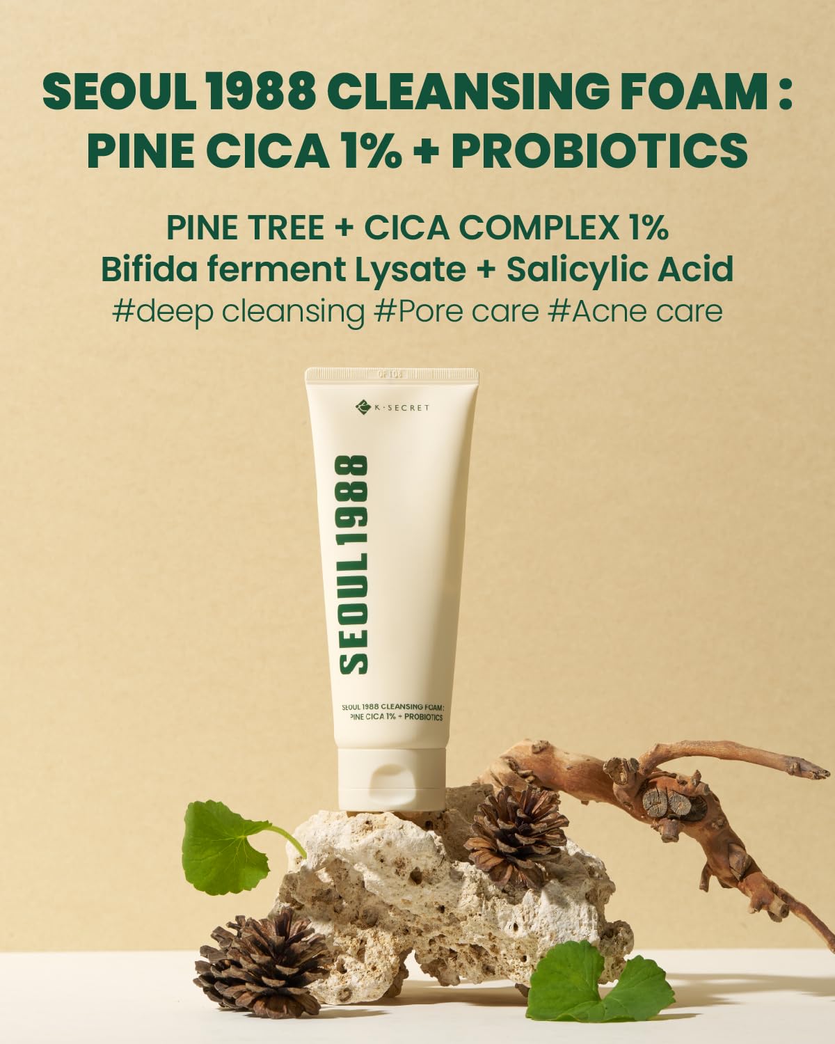 K-Secret Seoul 1988 Cleansing Foam : Pine Cica 1% + Probiotics 150ml