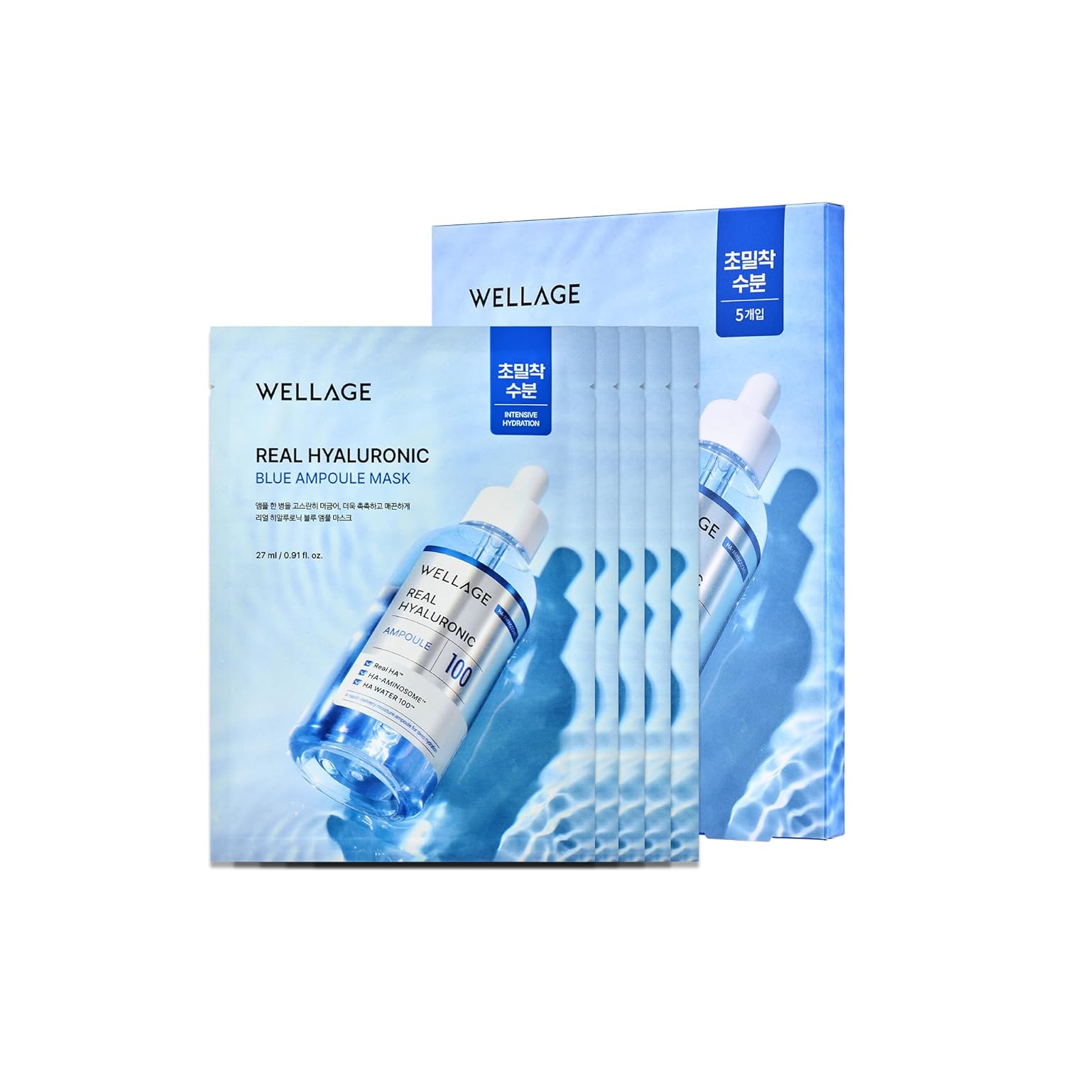 Wellage Real Hyaluronic Blue Ampoule Mask 5pc