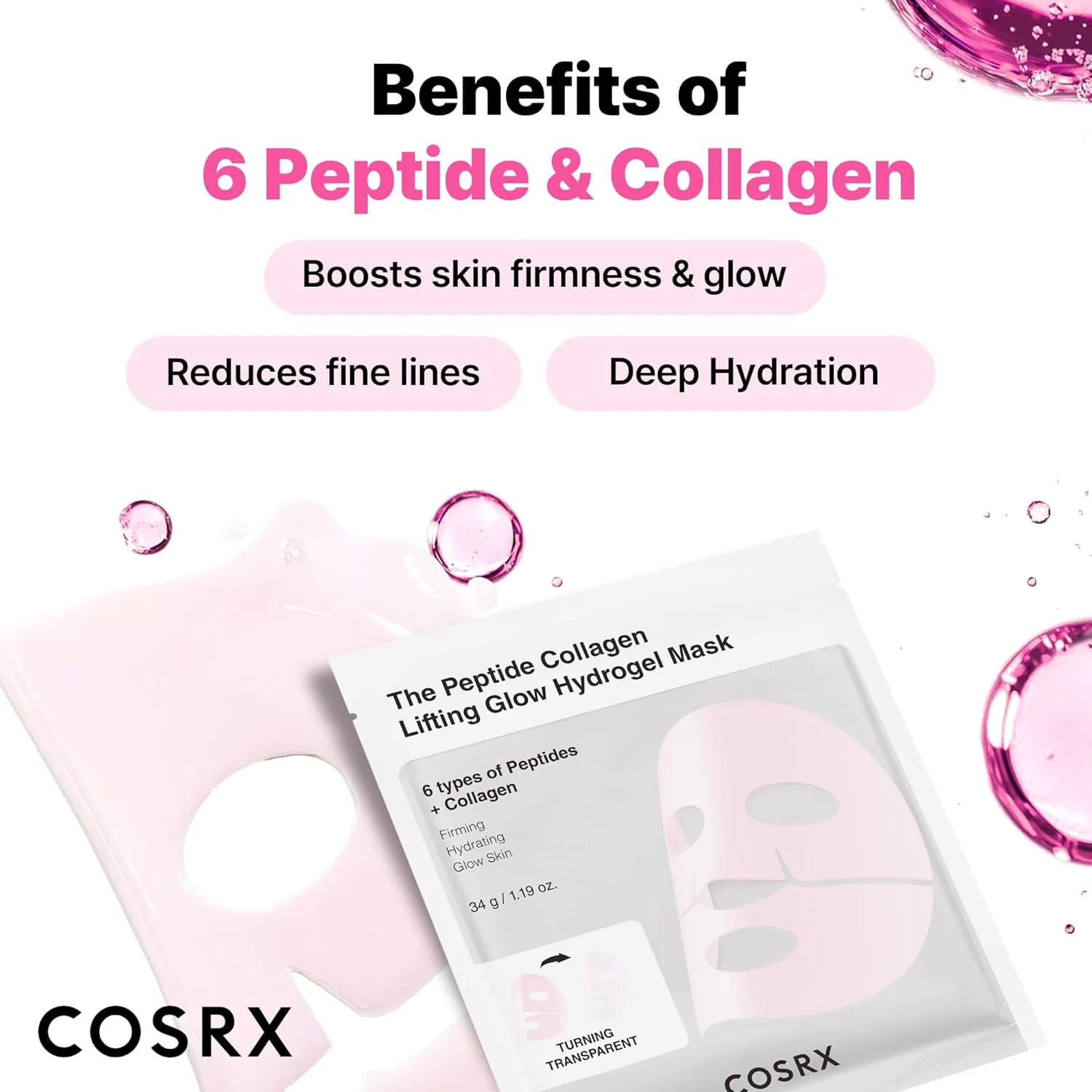 Cosrx The Peptide Collagen Lifting Glow Hydrogel Mask 3ea