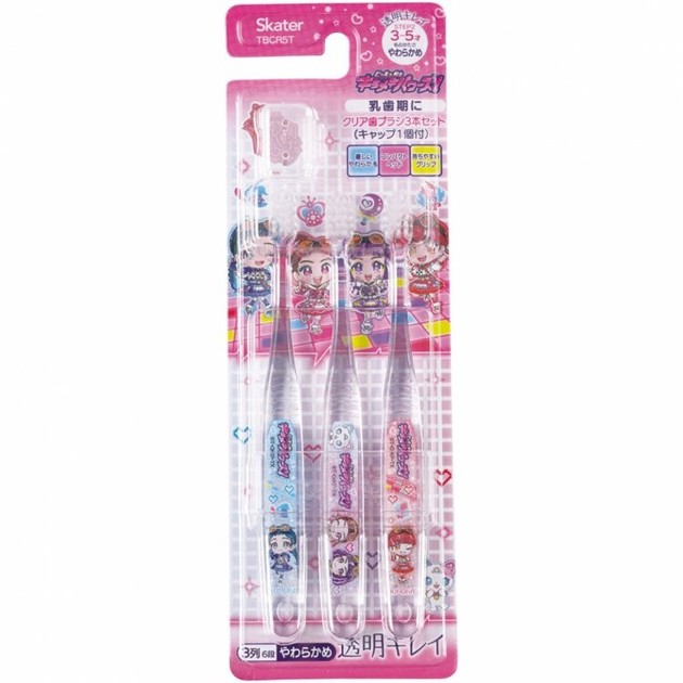 Skater Kindergarten Toothbrush, Clear Soft Set of 3